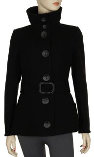  Ladies Short Coat Jacket Large Black Wool Belted Button Front L