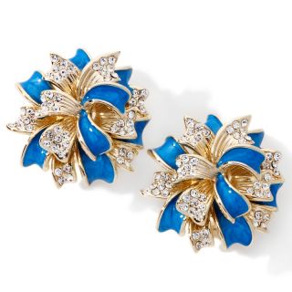 Joan Boyce Beautiful Blue Enamel and Pavé Clip On Earrings