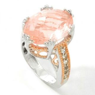 Gems En Vogue 2 SS Palladium 18K Rose Vermeil Rose Quartz Ring Size 7