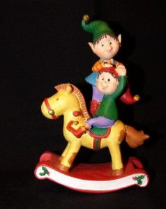 Jingle Elves on Rocking Horse Totem Figurine Encore