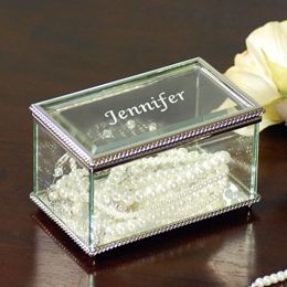 New Personalized Engraved Beveled Glass Jewelry Box