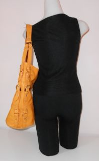 New Badgley Mischka Handbag Saffron Leather Muriel Shine Bucket Hobo