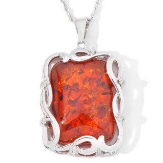  Age of Amber Rectangular Amber Sterling Silver Pendant with 18 Chain