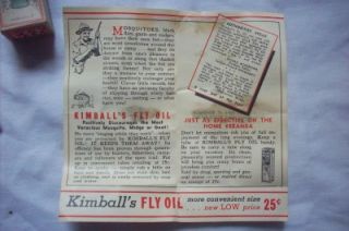 Early Kimballs Fly Oil w/ Box & Inst   Bug / Insect Repellent / Dope