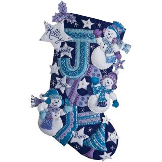  Cross Stitch Felt Applique Joy Snowmen 18L Stocking Felt Applique Kit