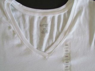 Ellen Tracy Active Wear White Long Sleeve V Neck Cotton T Shirt Top