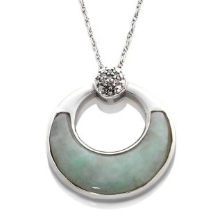  Green Jade Open Circle Pendant with Diamond Accents and 18
