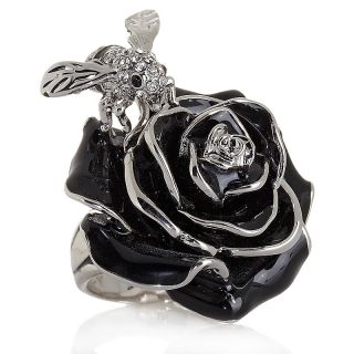 Niecy Nash Collection Clear Crystal and Black Enamel Silvertone Flower