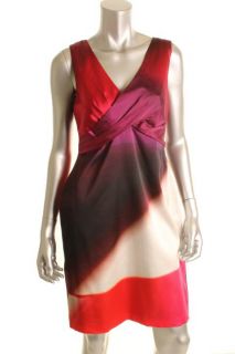 Elie Tahari New Elouise Red Silk Pattern V Neck Cocktail Dress 12 BHFO