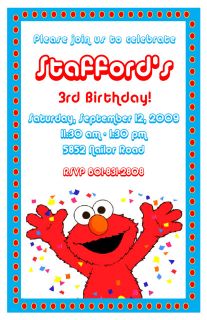 Set of 10 Elmo Sesame Street Personalized Birthday Invitations