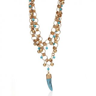  and Turquoise Color Bead 23 1/2 Necklace with Horn Shaped Drop