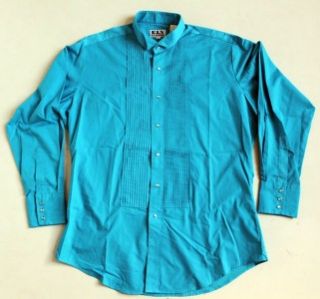 Ely Tuxedo Aqua Blue Pleated Snap Button Long Sleeve Rodeo Dress Shirt