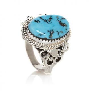 Chaco Canyon Southwest Oval Turquoise Sterling Silver Leaf Ring at
