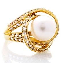 freshwater pearl and white topaz vermeil orbit ring d