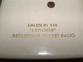 Emerson 888 Explorer Nevabreak Pocket Radio w Stand 1957 Good Vintage