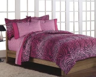 New Girls Teen Hot Pink Zebra Print Comforter Sheets Set Bedding Set