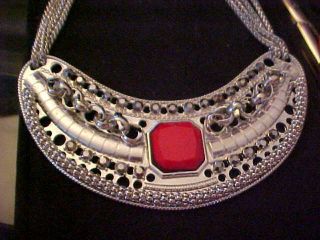 XLG Cleopatra Runway Necklace Tagged Erica Lyons Red Silver Ton