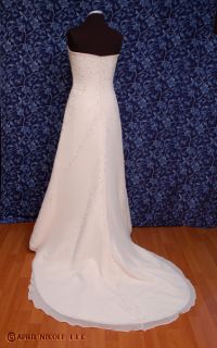 Blush Ivory Chiffon Over Satin Beaded Strapless Wedding Dress 8