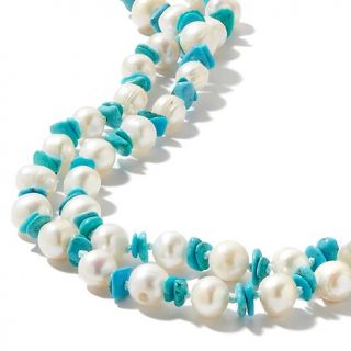 Cultured Freshwater Pearl and Turquoise Chip 48 Necklace