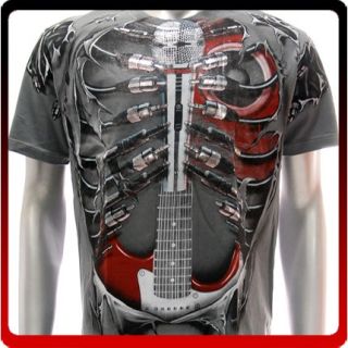 A43G M L XL XXL Artful T Shirt Tattoo Skull Guitar Music Retro Street