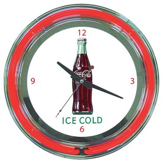 Coca Cola Ice Cold Bottle Logo Dual Neon Wall Clock   14in