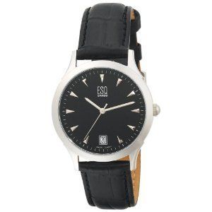 Esq by Movado Mens Folio ion Plated Black Dial Leather Strap Watch