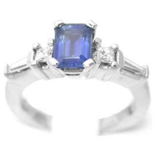 67 Carat Emerald Cut Blue Sapphire Engagement Ring