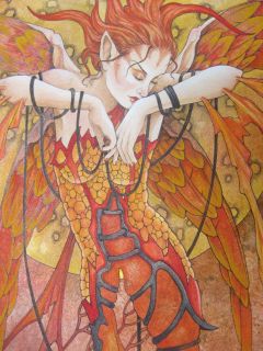 Linda Ravenscroft Original Fairy Painting Phoenix Rising Firebird
