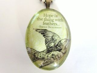 Bird Raven Emily Dickinson Quote Hope Bubble Necklace