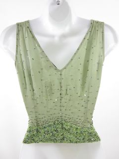 Emma Black Green Embellished Sleeveless Blouse Top Sz 2
