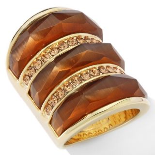 Justine Simmons Jewelry Tigers Eye Crystal Accented Elongated Ring at