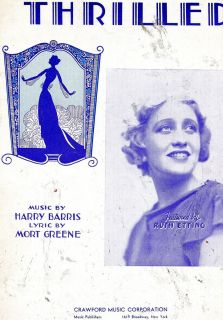 Ruth Etting Thrilled Vintage Sheet Music