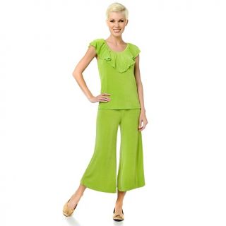 Slinky® Brand Cap Sleeve Top with Flounce and Crop Palazzo Pant Set