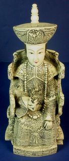  Vintage Chinese Carved Ox Bone “Emperor Empress” Figurines