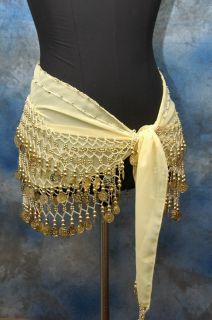 Exotic Belly Dance Yellow Lace Gold Coin Hip Scarf