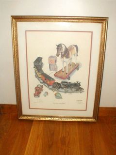 Don Ensor Print Toy Train Horse Signed Best Wishes Framed
