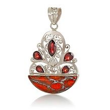 Himalayan Gems™ Labradorite and Garnet Sterling Silver Pendant at