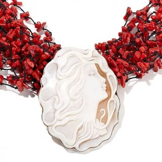 Jewelry Necklaces Beaded Italy Cameo 65mm Sardonyx and Coral