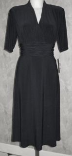 Evan Picone Matte Jersey Black Ruched Dress Sz 10 $99