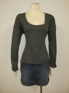 Enza Costa Scoop Neck Long Cuffed Sleeves Black Olive Grey Peach Top L