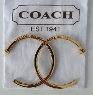 Coach Polished Gold Extra Large Dark Red Hoop Earrings