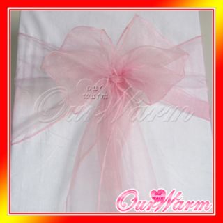 100 Light Pink Organza Sashes Chair Bow Wedding Banquet