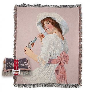 Coca Cola Vintage Lady Throw Blanket, Logo Pillow   50 x 60in