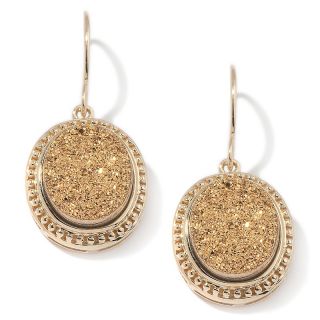 Gold Color Drusy 10K Oval Drop Earrings