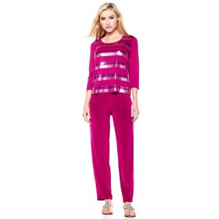 Slinky® Brand 3/4 Sleeve Sequin Stripe Tee and Pants Set