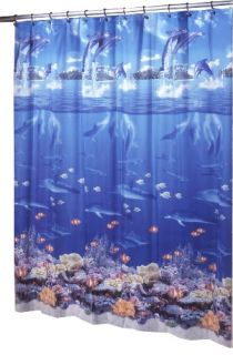 EX Cell Home Fashions Sea Life Shower Curtain Blue
