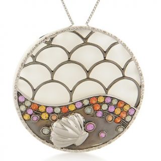 White Agate and Colors of Sapphire Sterling Silver Sea Pendant with