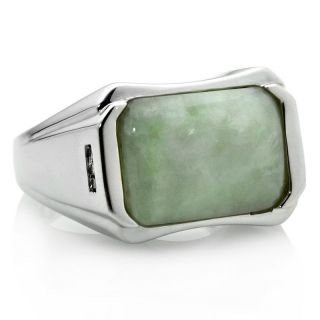 Mens Green Jade and Diamond Accent East/West Ring