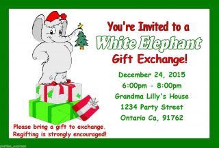 WHITE ELEPHANT GIFT EXCHANGE CHRISTMAS PARTY INVITATIONS CUSTOM