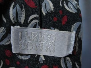 100 Silk Enrico COVERI Tie Necktie Gray Print Hand Made in Italy T186